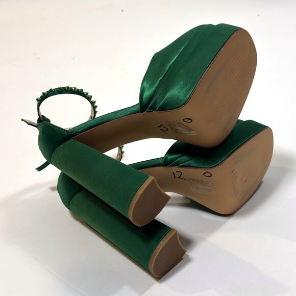 Azalea Wang Penelope Green Satin Studded Mega Platform Heels - Size 8.5 - Picture 7 of 8